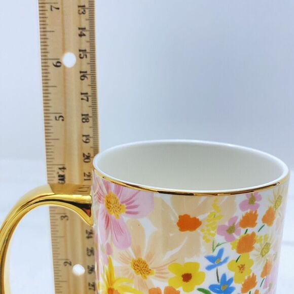 Rifle Paper Co Marguerite 12 oz Mug Anthropology Bright Floral Gold Handle Trim - Picture 6 of 7